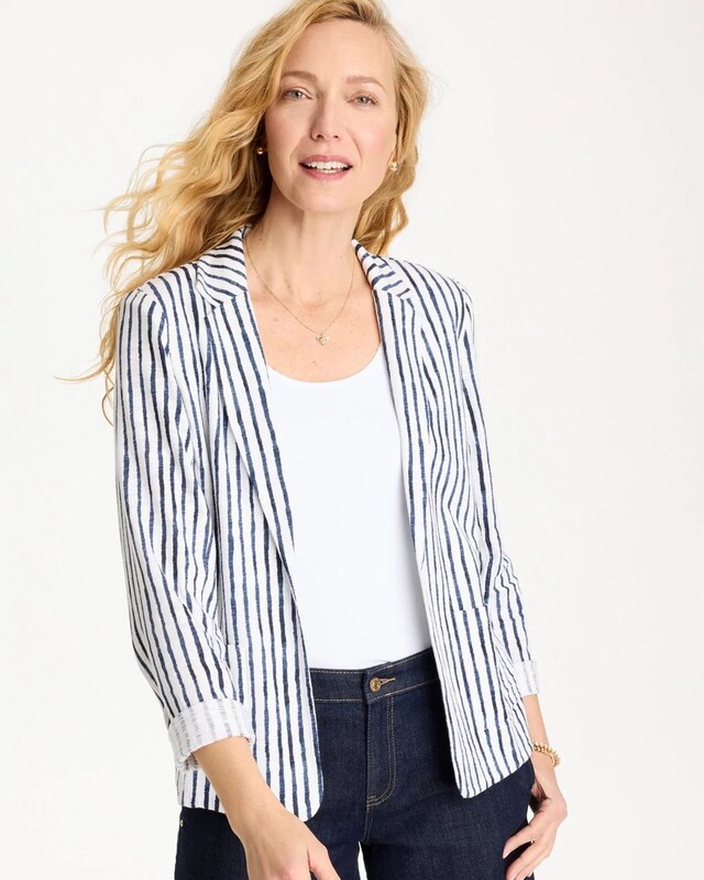 Striped Slub Knit Blazer - image 1